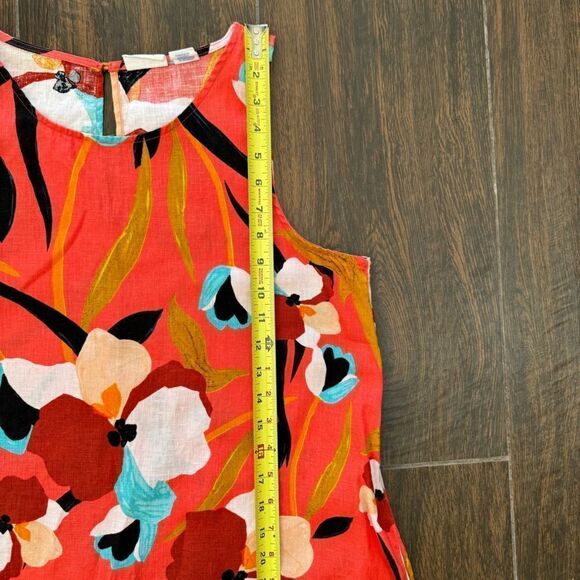 Sigrid Olsen orange floral mini linen trapeze dress with pockets. Sz M - Picture 12 of 16